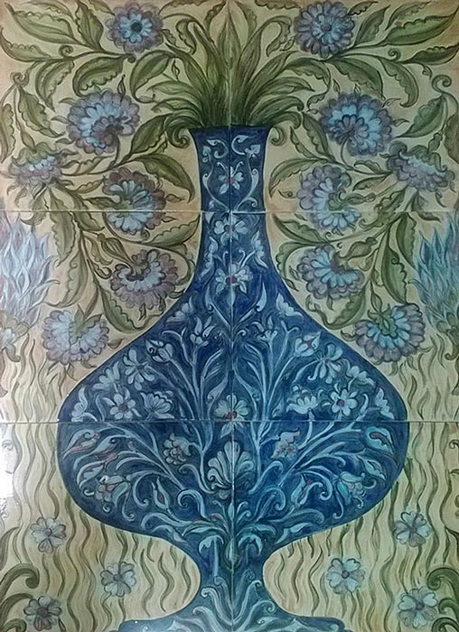 Painted glazed ceramic tiles